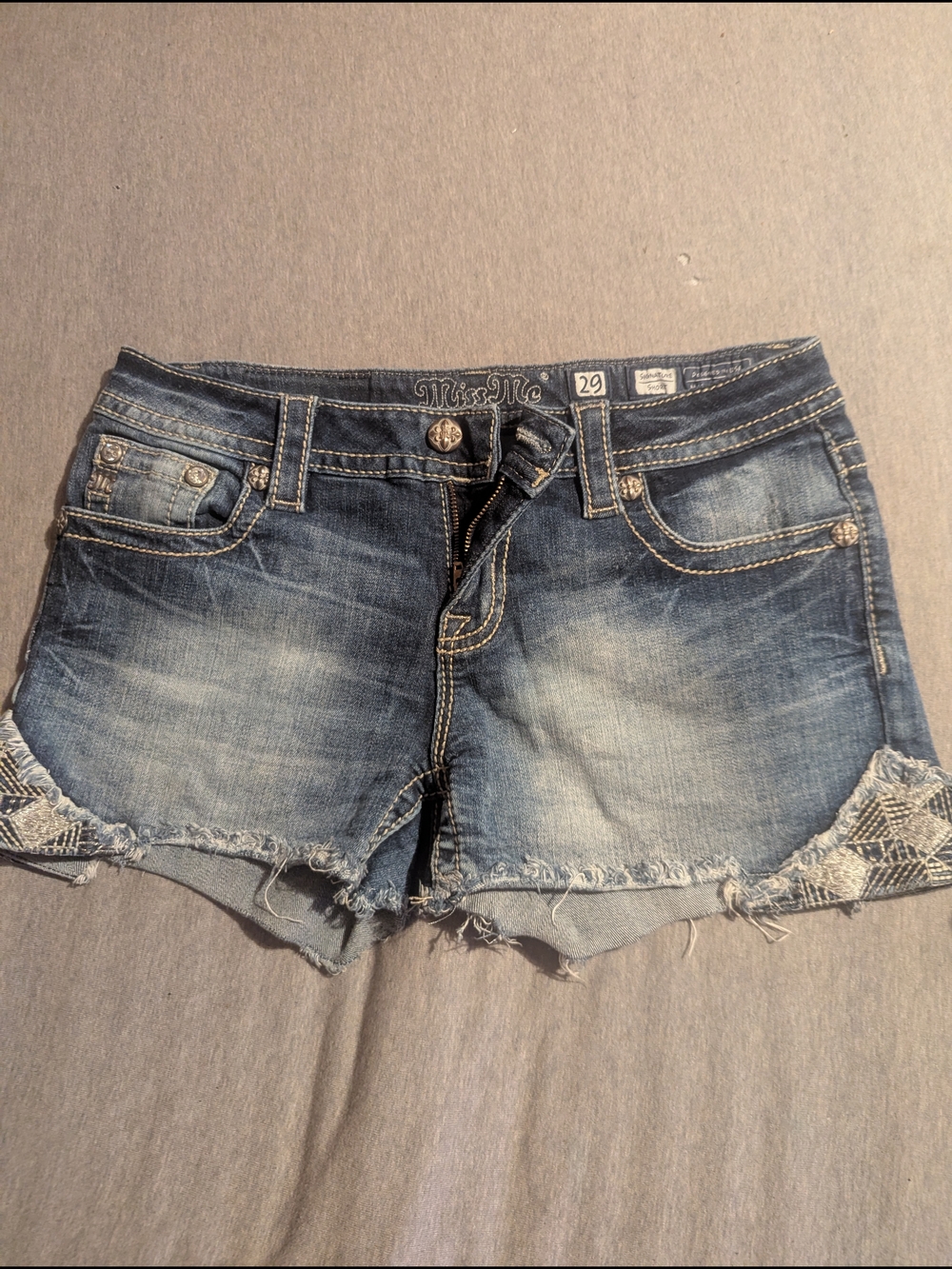 Miss Me Distressed Denim Cutoff Shorts - Faded Blue